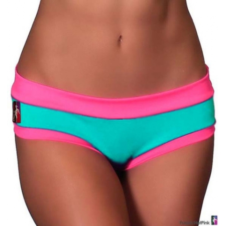 Bad Kitty Colour Block Brazil Shorts - Teal/Hot Pink