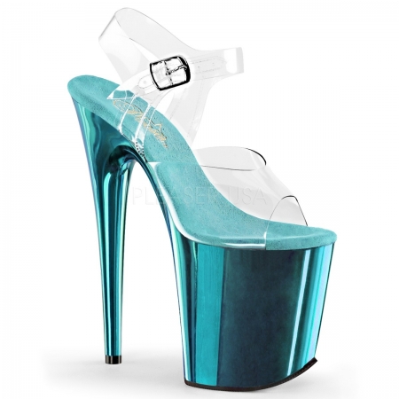 Pleaser Flamingo 808 Chrome - Clear/Turquoise 