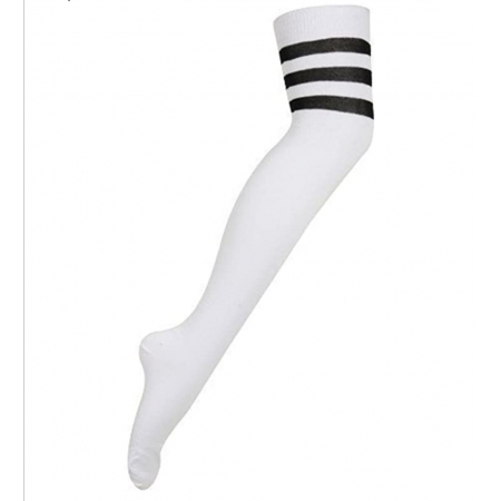 White Thigh High Socks With Black Stripe